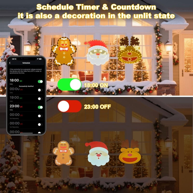 Lopanbs 3Pack 12in Smart Christmas Window Lights Decorations with Remote/App, Lighted Santa Face, Reindeer, Gingerbread Man, Timer, Music Sync, Dimmer, Holiday Indoor Outdoor Wall Door Glass Decorations - Image 5